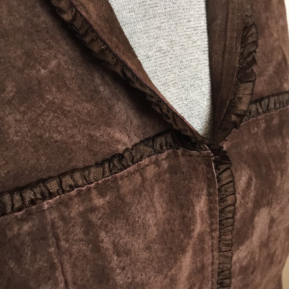 Genuine Suede Brown Hook Jacket Ruffle Feminine S View 4